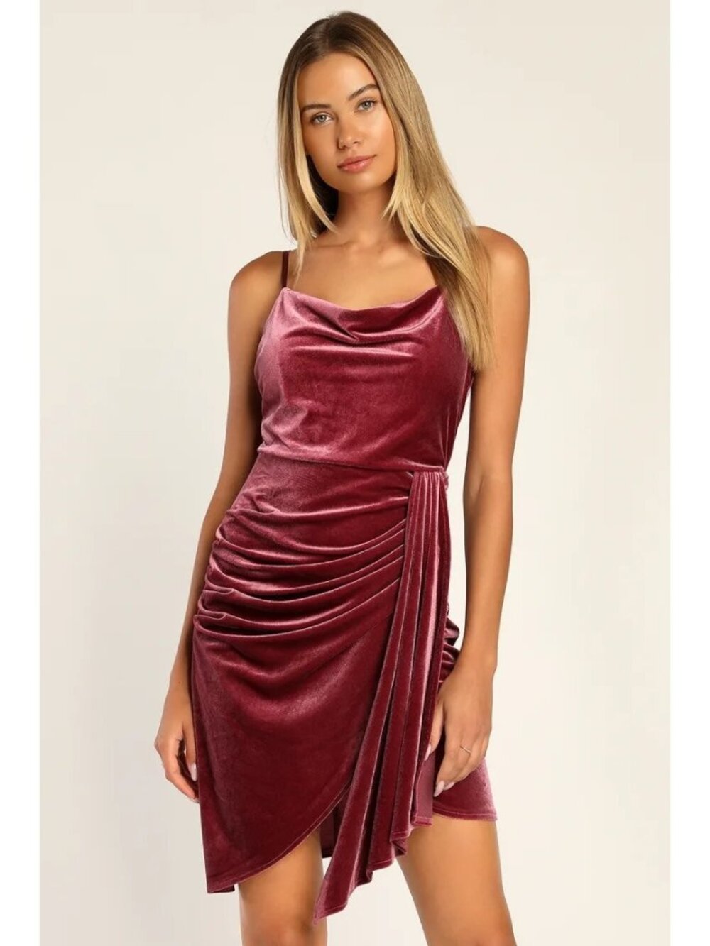 Lulus Living it Mini Dress Large Luxe Velvet Tulip Mauve Soft Cocktail Chic NEW